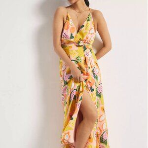 NWT Anthropologie Hutch Mixed Fruit High-Low Wrap Maxi Dress Size Small